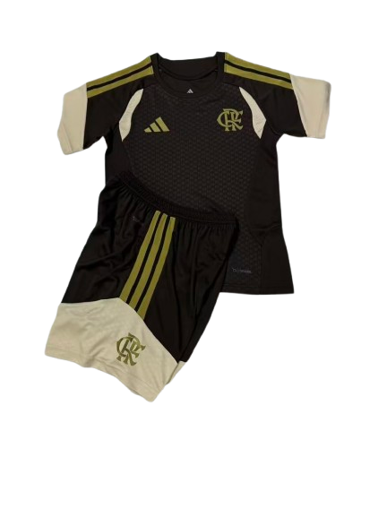 Kit Infantil FLAMENGO 2026/27 TREINO MARROM Camisa + Shorts (KIDS) - Fanático Torcedor